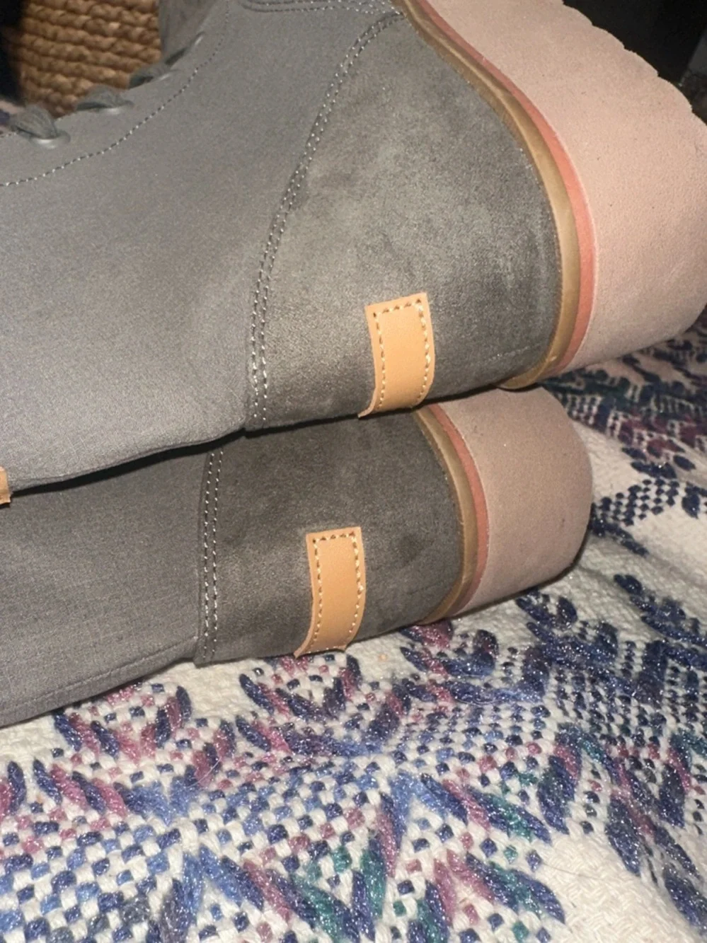 Dr. Scholl's Charcoal Lace-Up Side-Zip Ankle Boots with Tan Heel Pull